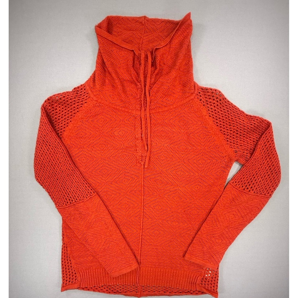 Prana‎ Sweater Women's M Orange Knit Hooded Pullover Yoga Open Back Cutout Gym